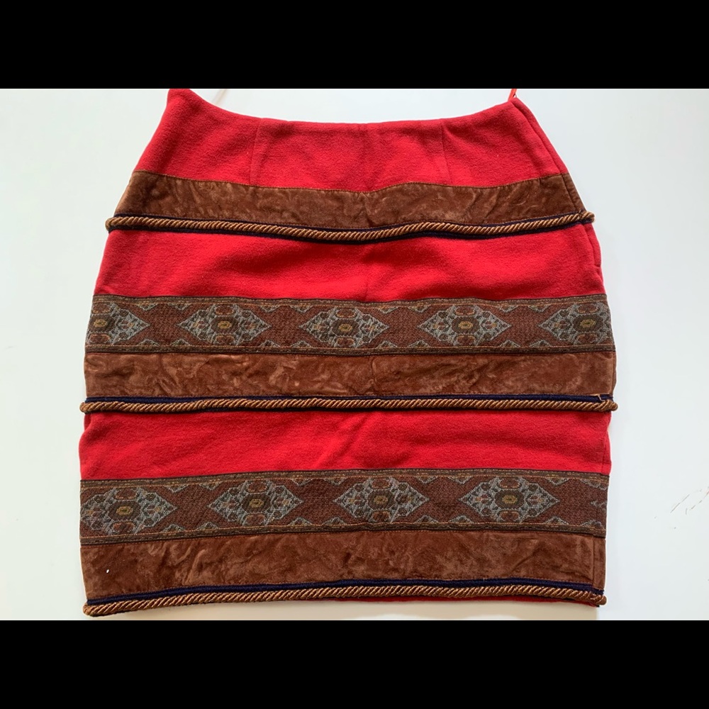 Vintage Philosophy Alberta Ferretti red velvet embroidery skirt